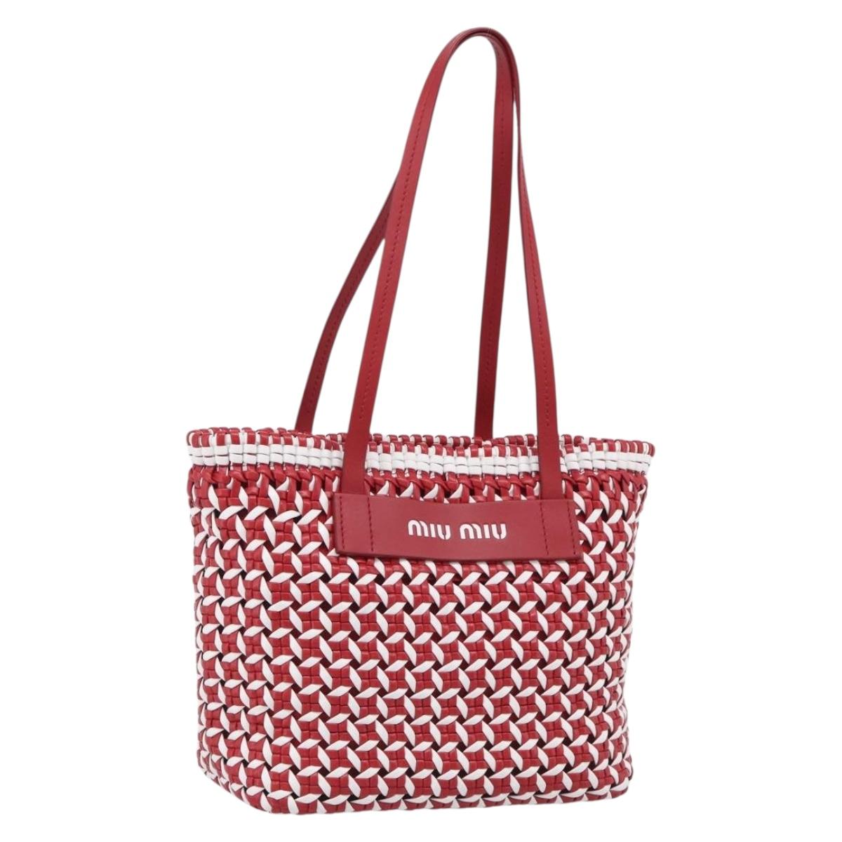 Miu Miu Tote Bag Leather Red Silver Auth 214653V