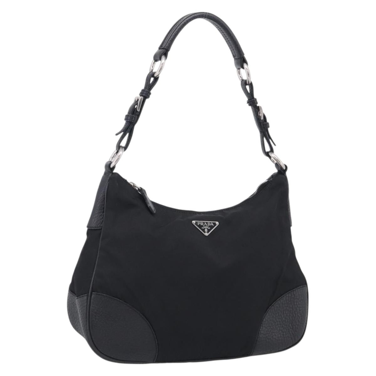 PRADA Shoulder Bag Nylon Black Silver Auth 214656V