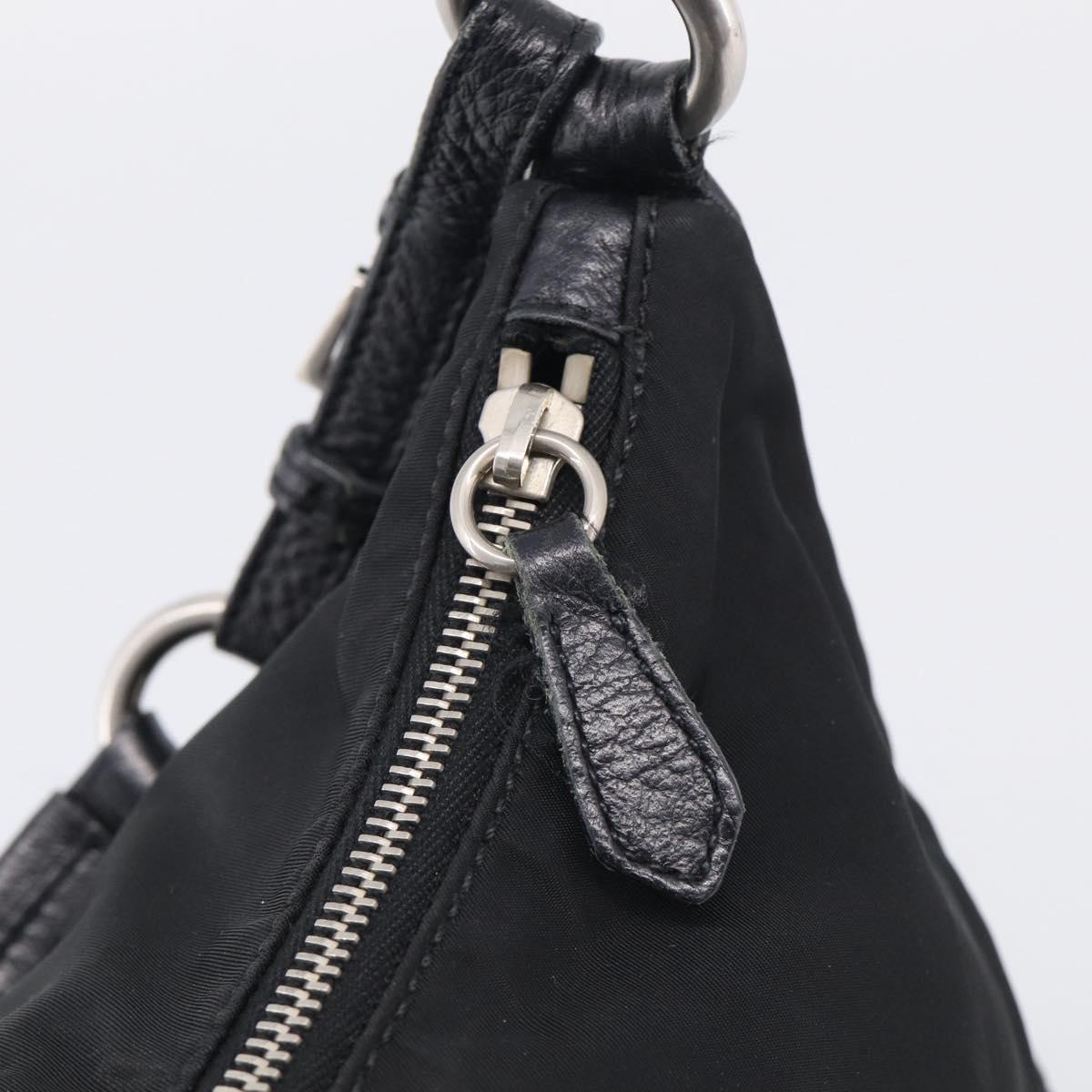 PRADA Shoulder Bag Nylon Black Silver Auth 214656V