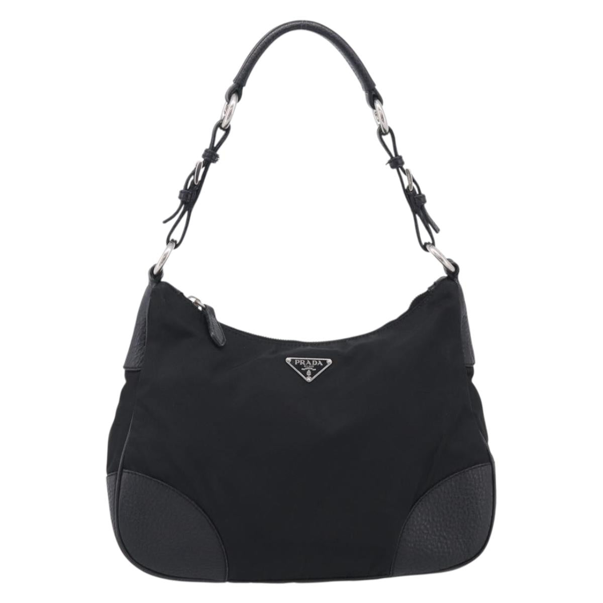 PRADA Shoulder Bag Nylon Black Silver Auth 214656V