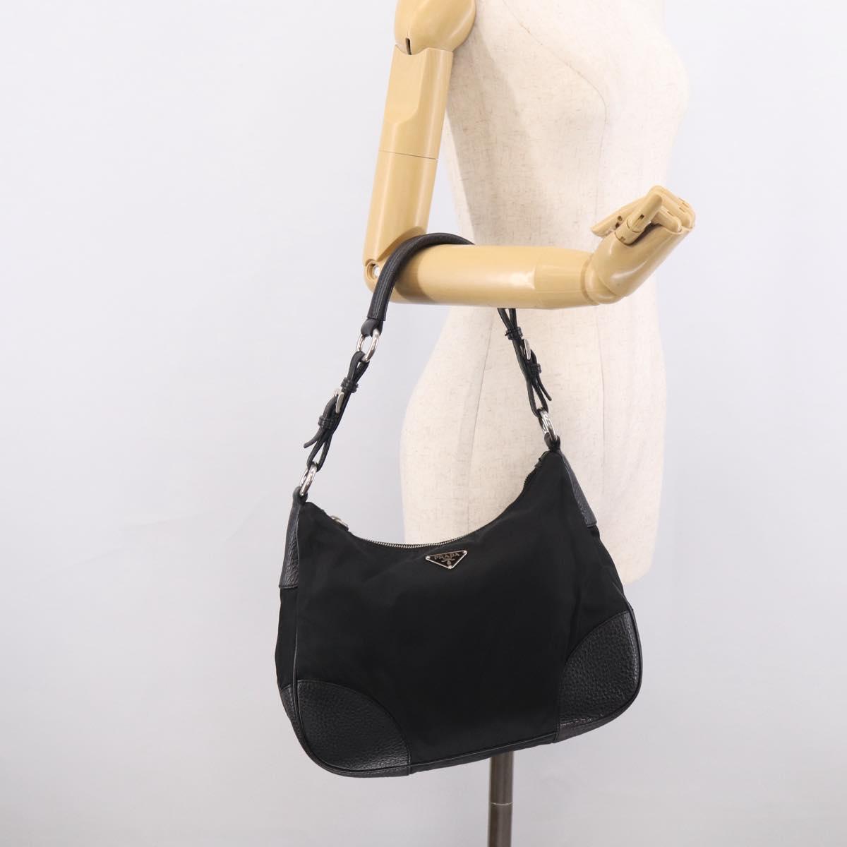 PRADA Shoulder Bag Nylon Black Silver Auth 214656V