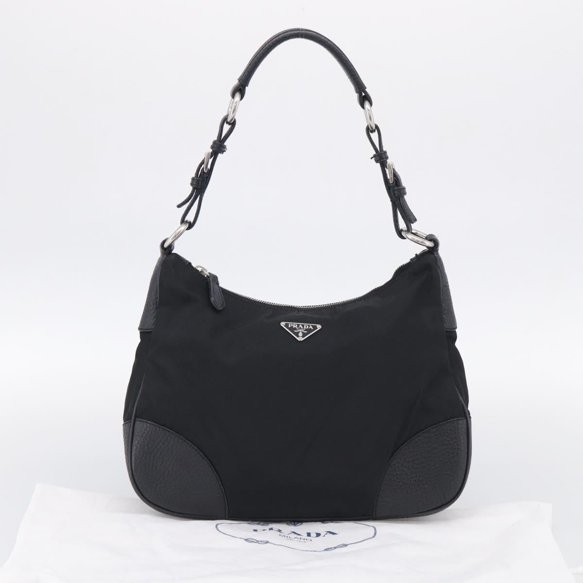 PRADA Shoulder Bag Nylon Black Silver Auth 214656V