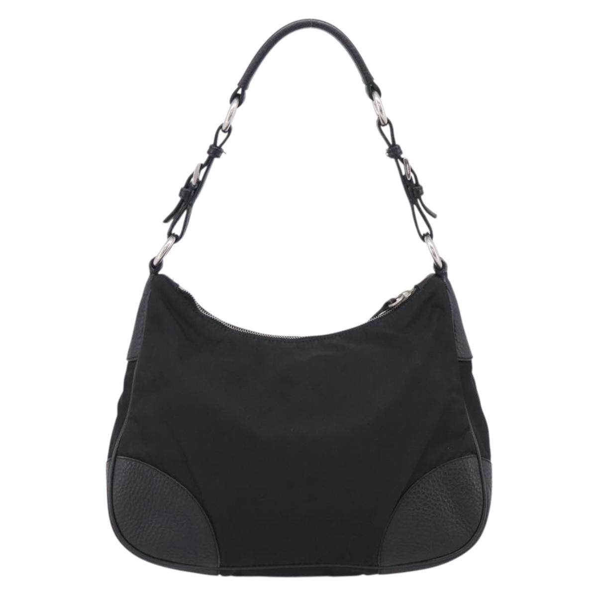 PRADA Shoulder Bag Nylon Black Silver Auth 214656V