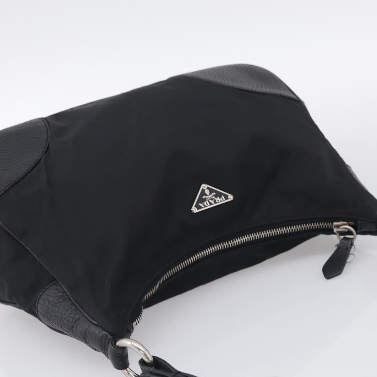 PRADA Shoulder Bag Nylon Black Silver Auth 214656V