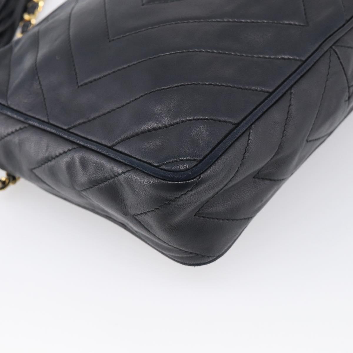 CHANEL Chain Shoulder Bag Lamb Skin Black Gold CC Auth 214657V