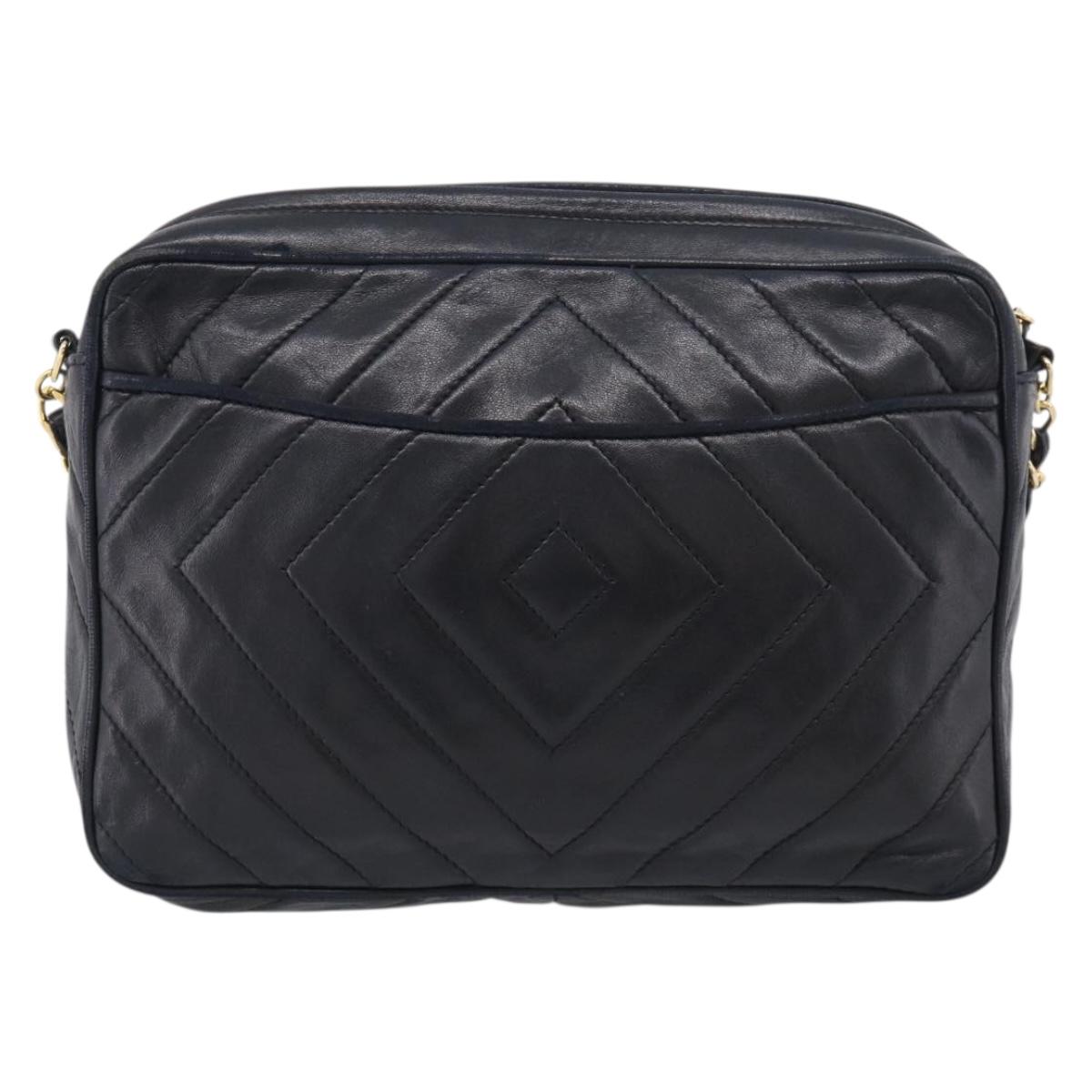 CHANEL Chain Shoulder Bag Lamb Skin Black Gold CC Auth 214657V