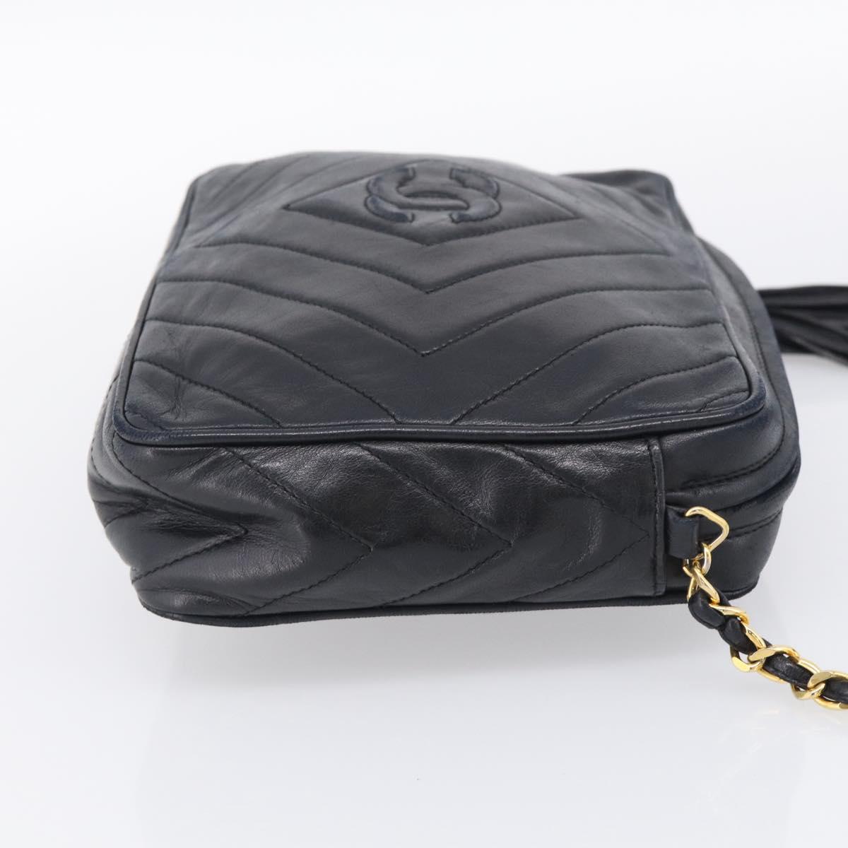 CHANEL Chain Shoulder Bag Lamb Skin Black Gold CC Auth 214657V