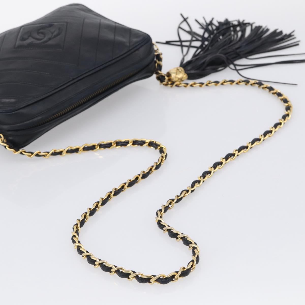CHANEL Chain Shoulder Bag Lamb Skin Black Gold CC Auth 214657V