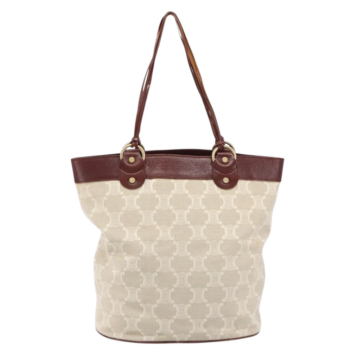 CELINE C Macadam Canvas Tote Bag Ivory Gold Auth 214658