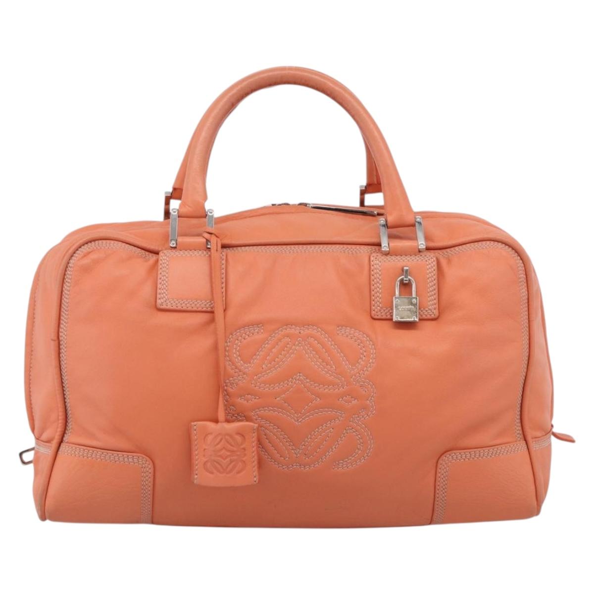 LOEWE Amazona 36 Hand Bag Leather Orange Silver Auth 214659A