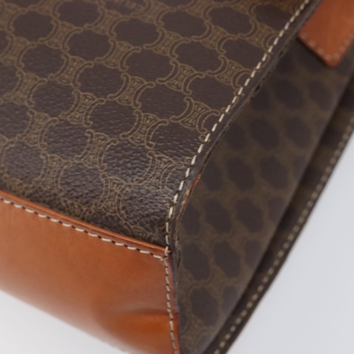 CELINE Macadam Canvas Circle Shoulder Bag PVC Leather Brown Gold Auth 214660A