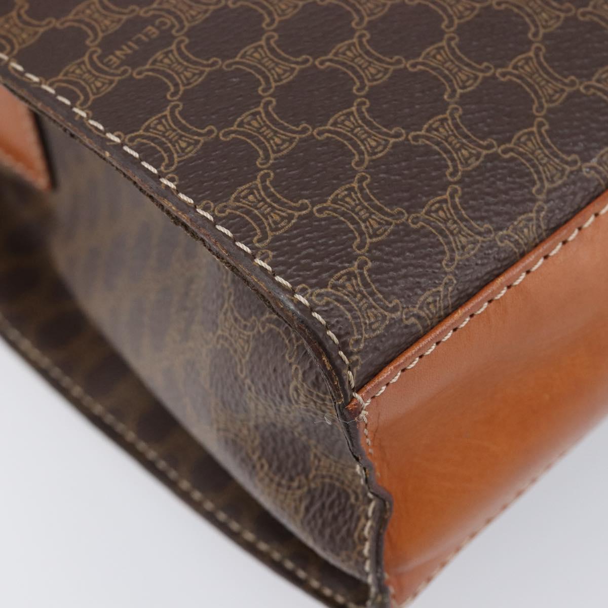 CELINE Macadam Canvas Circle Shoulder Bag PVC Leather Brown Gold Auth 214660A