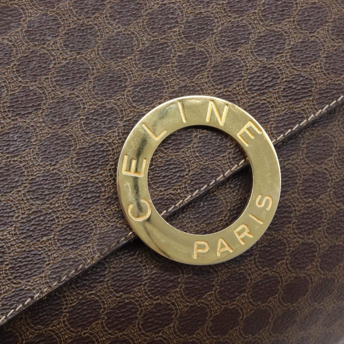 CELINE Macadam Canvas Circle Shoulder Bag PVC Leather Brown Gold Auth 214660A