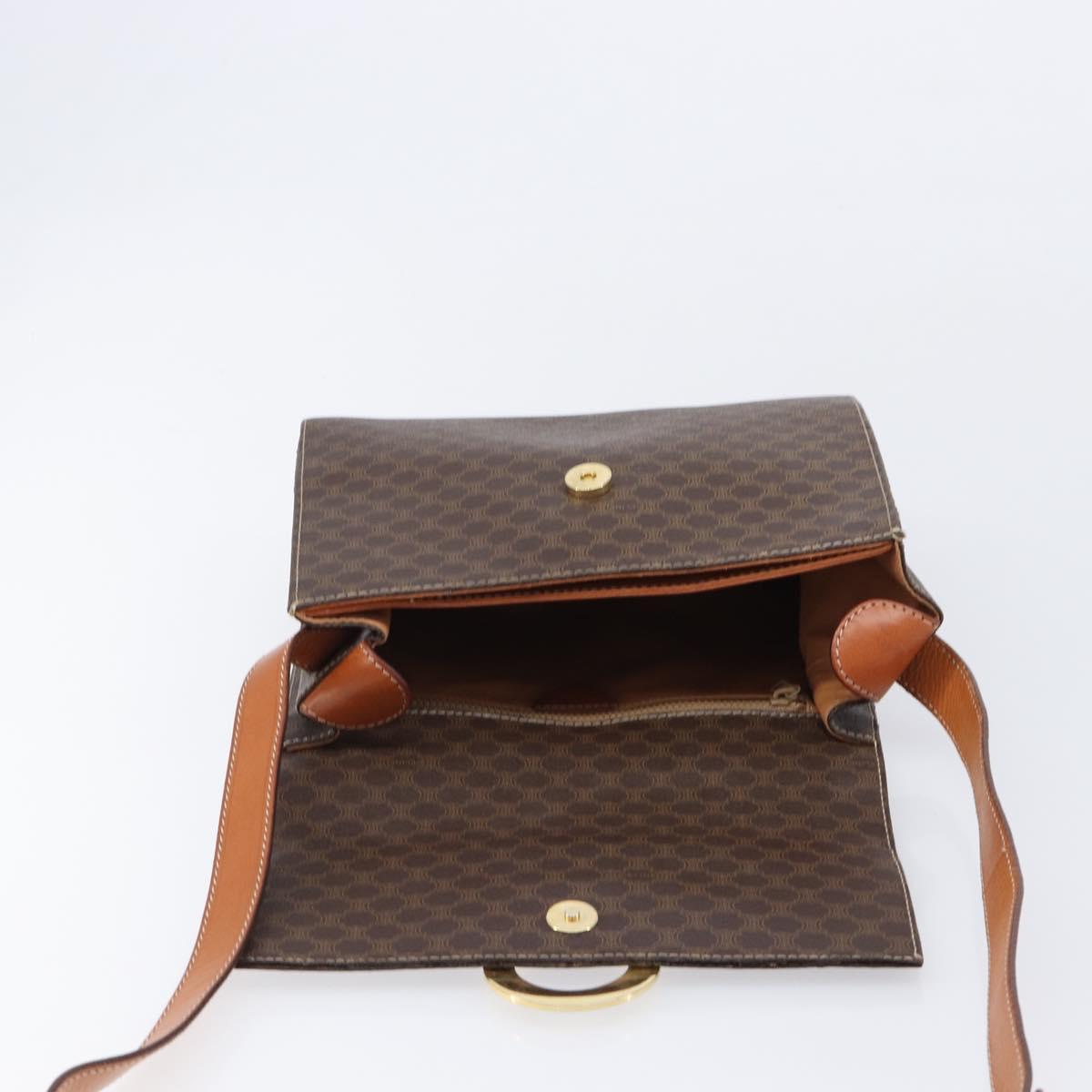 CELINE Macadam Canvas Circle Shoulder Bag PVC Leather Brown Gold Auth 214660A