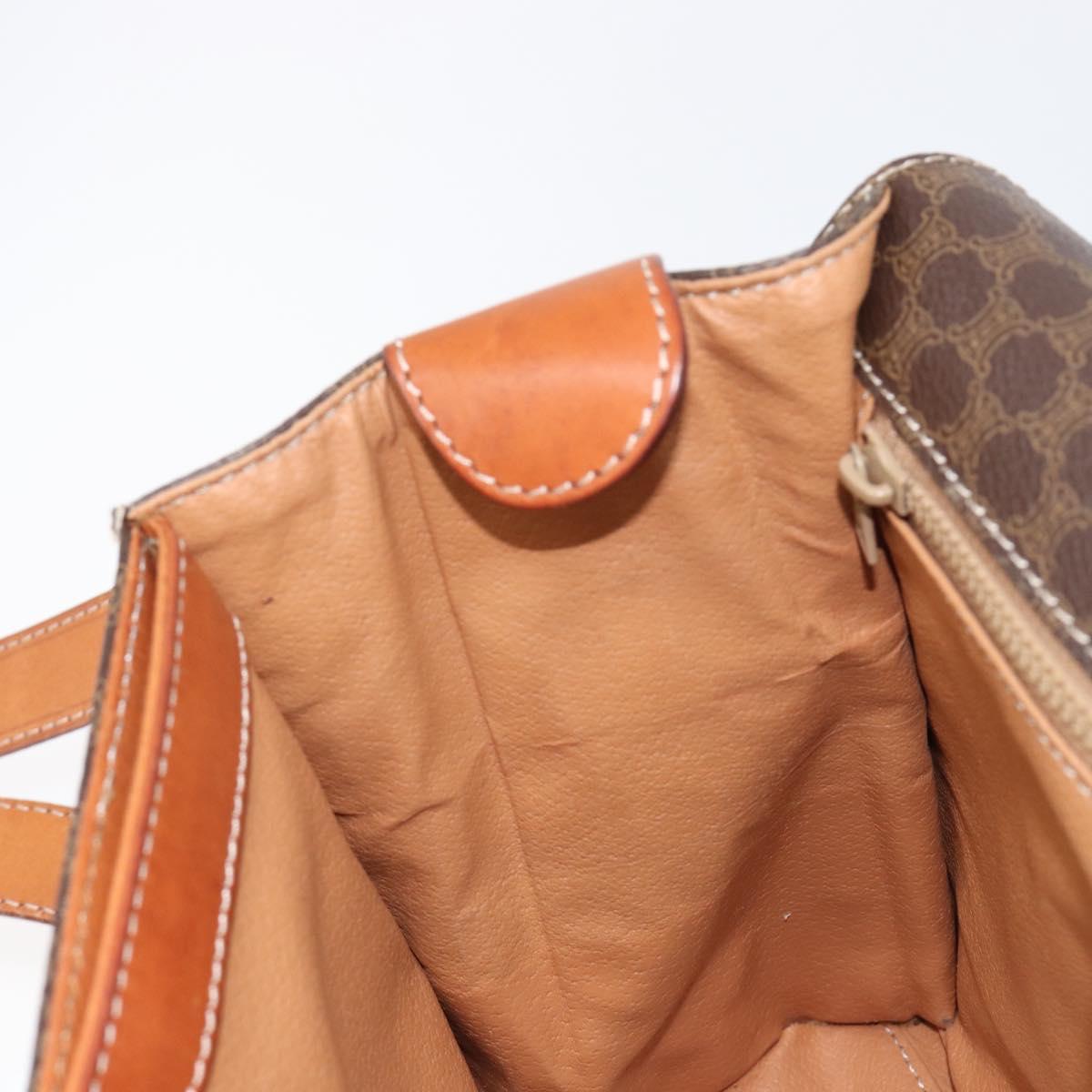 CELINE Macadam Canvas Circle Shoulder Bag PVC Leather Brown Gold Auth 214660A