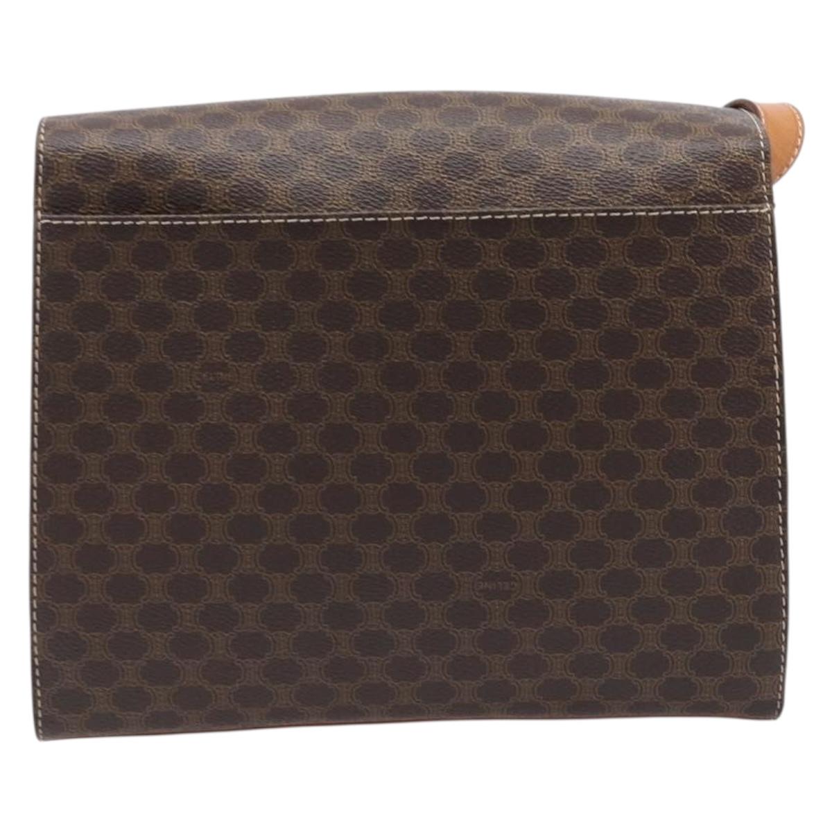 CELINE Macadam Canvas Circle Shoulder Bag PVC Leather Brown Gold Auth 214660A