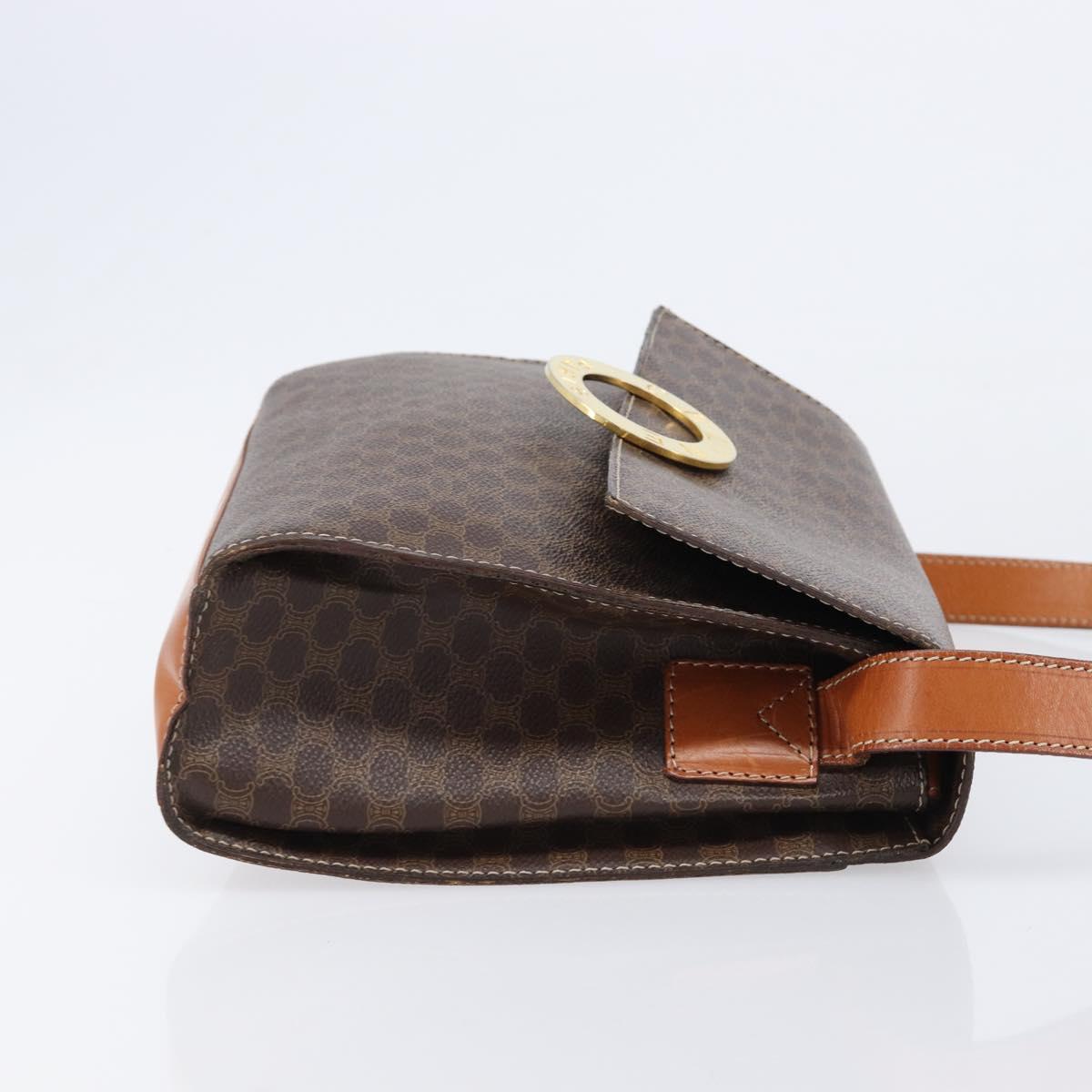 CELINE Macadam Canvas Circle Shoulder Bag PVC Leather Brown Gold Auth 214660A