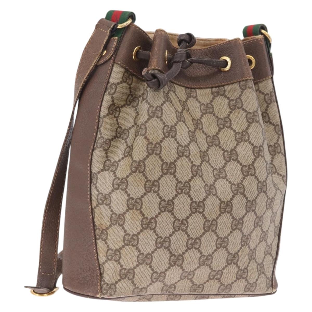 GUCCI GG Supreme Web Sherry Line Bag PVC Beige Gold 164 02 034 Auth 214662