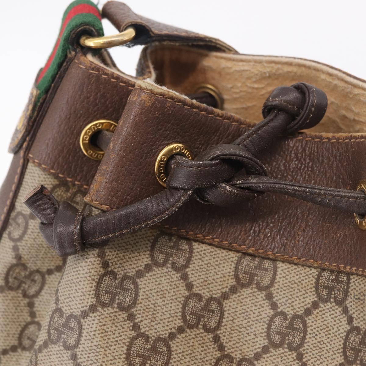 GUCCI GG Supreme Web Sherry Line Bag PVC Beige Gold 164 02 034 Auth 214662