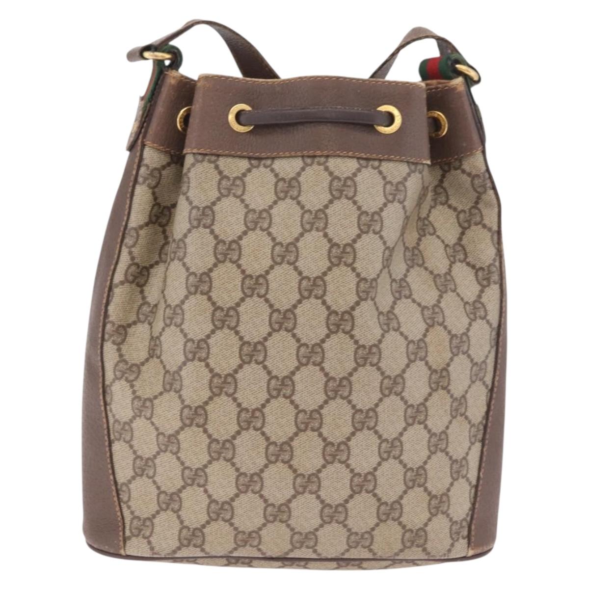 GUCCI GG Supreme Web Sherry Line Bag PVC Beige Gold 164 02 034 Auth 214662