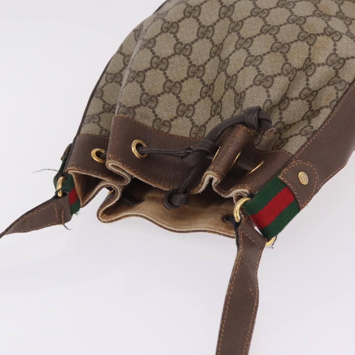 GUCCI GG Supreme Web Sherry Line Bag PVC Beige Gold 164 02 034 Auth 214662