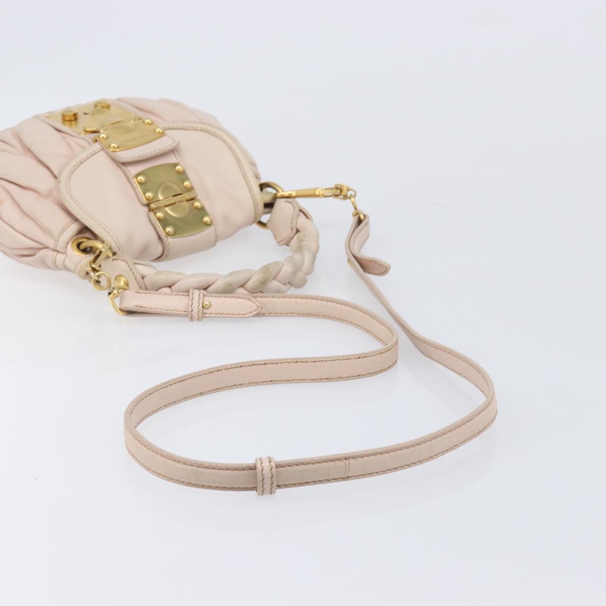 Miu Miu Matelasse Hand Bag Leather 2way Beige Gold Auth 214668A
