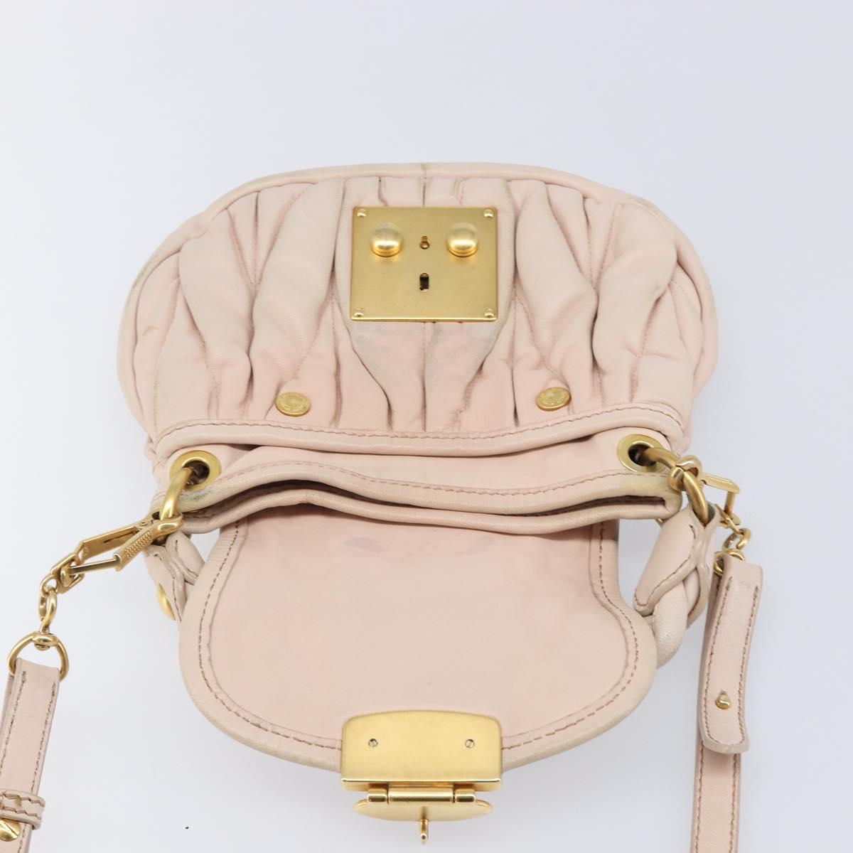 Miu Miu Matelasse Hand Bag Leather 2way Beige Gold Auth 214668A