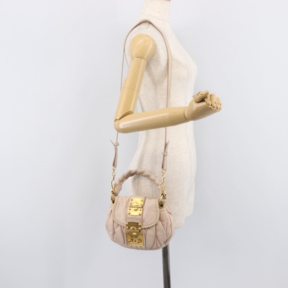 Miu Miu Matelasse Hand Bag Leather 2way Beige Gold Auth 214668A