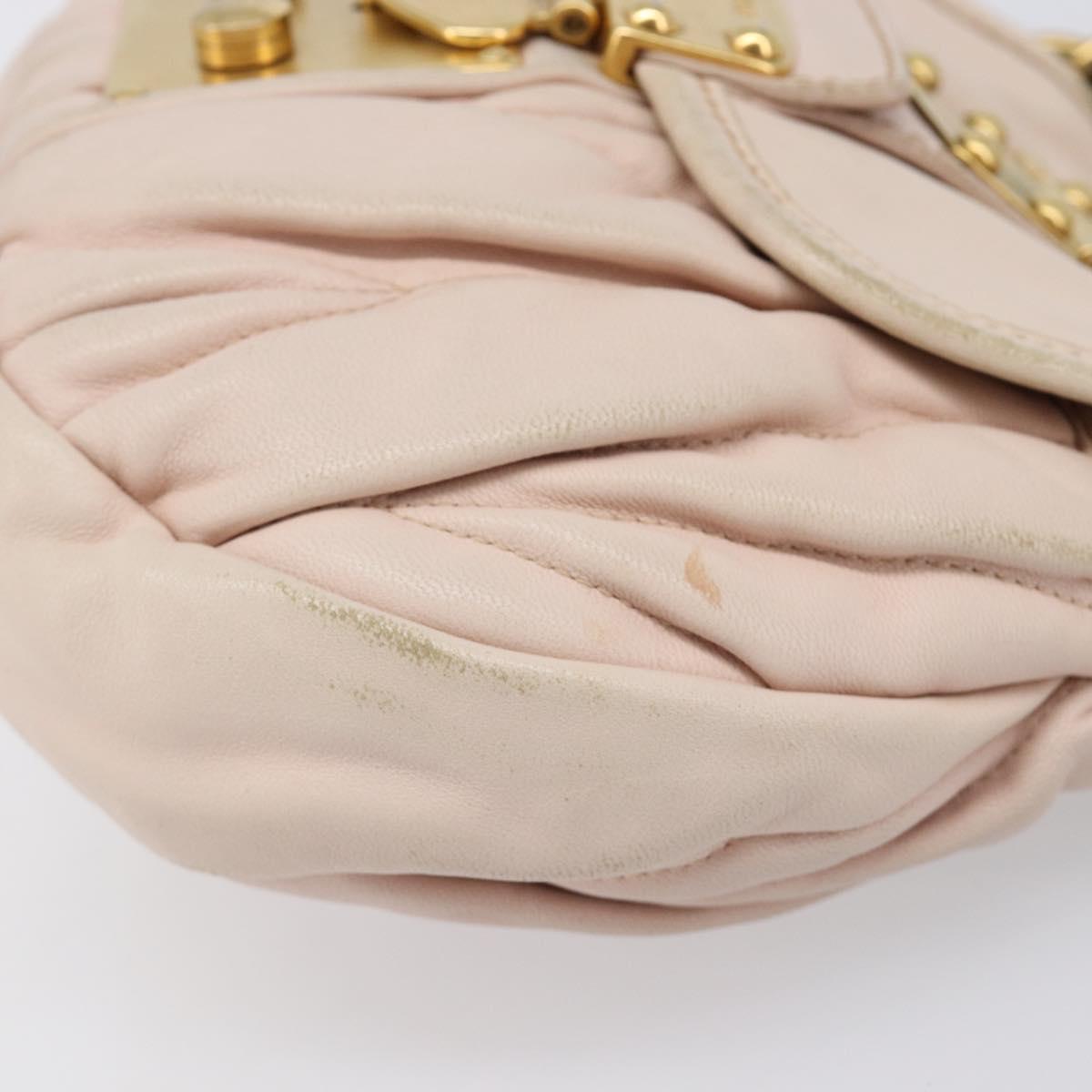Miu Miu Matelasse Hand Bag Leather 2way Beige Gold Auth 214668A