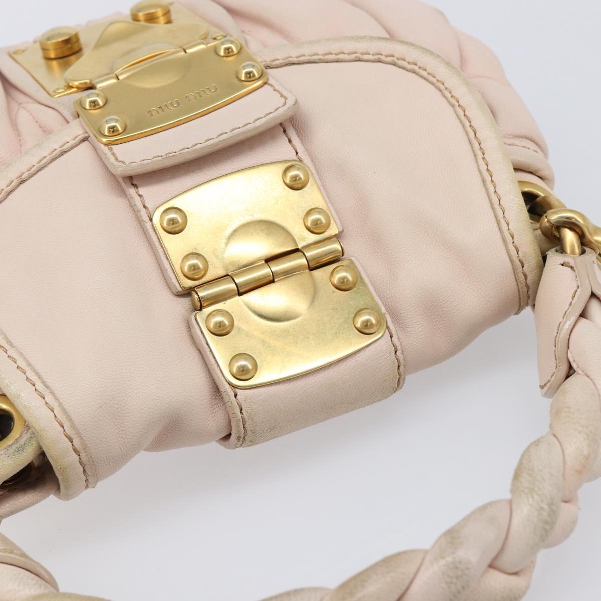Miu Miu Matelasse Hand Bag Leather 2way Beige Gold Auth 214668A