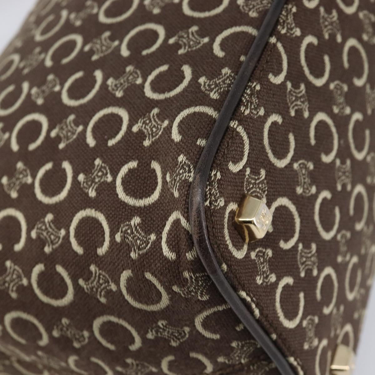 CELINE C Macadam Canvas Shoulder Bag Brown Gold Auth 214671A