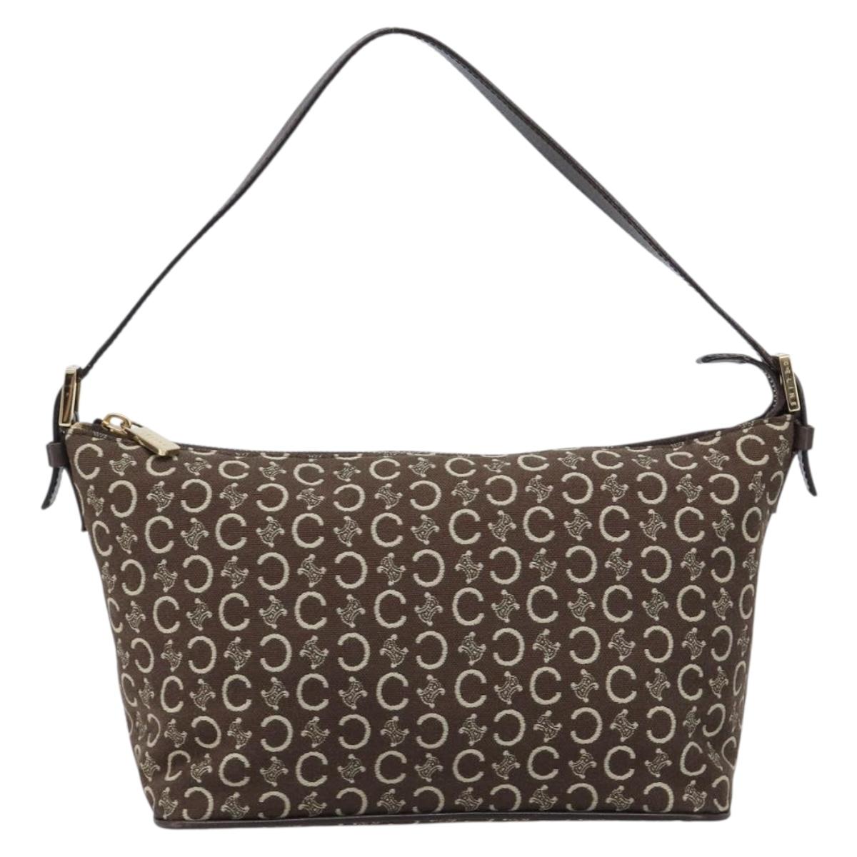 CELINE C Macadam Canvas Shoulder Bag Brown Gold Auth 214671A