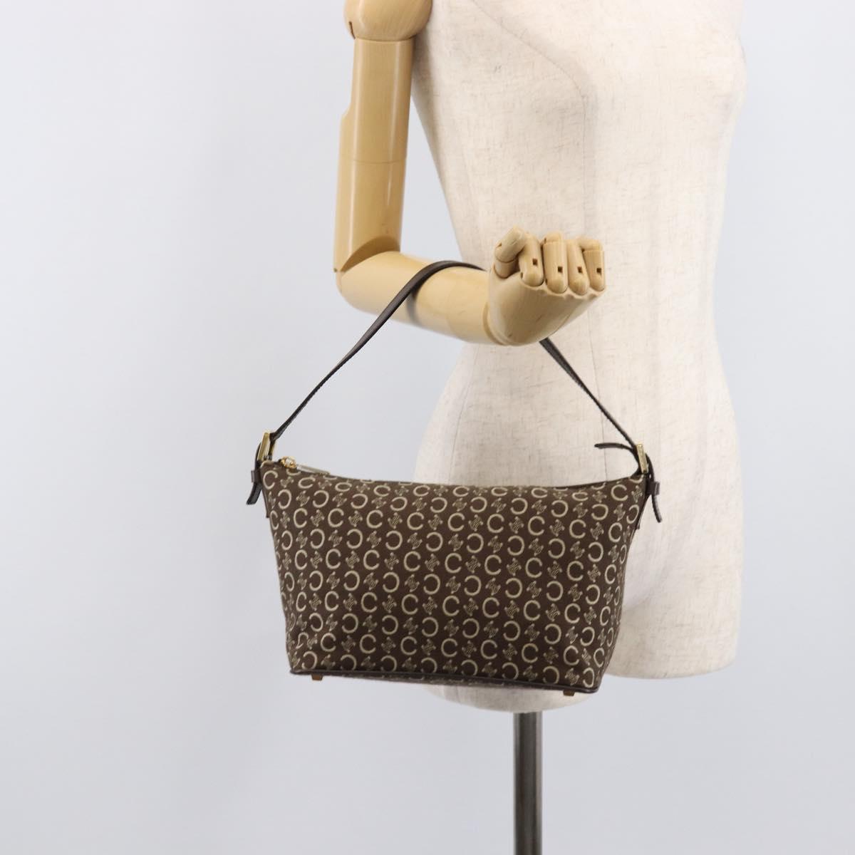 CELINE C Macadam Canvas Shoulder Bag Brown Gold Auth 214671A