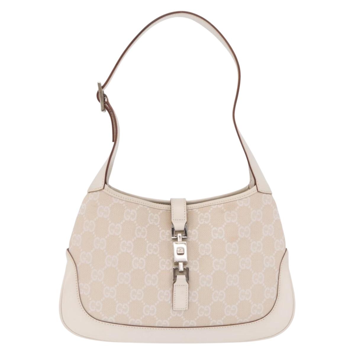 GUCCI GG Canvas Jackie Hand Bag Beige Silver 001 3735 Auth 214672V