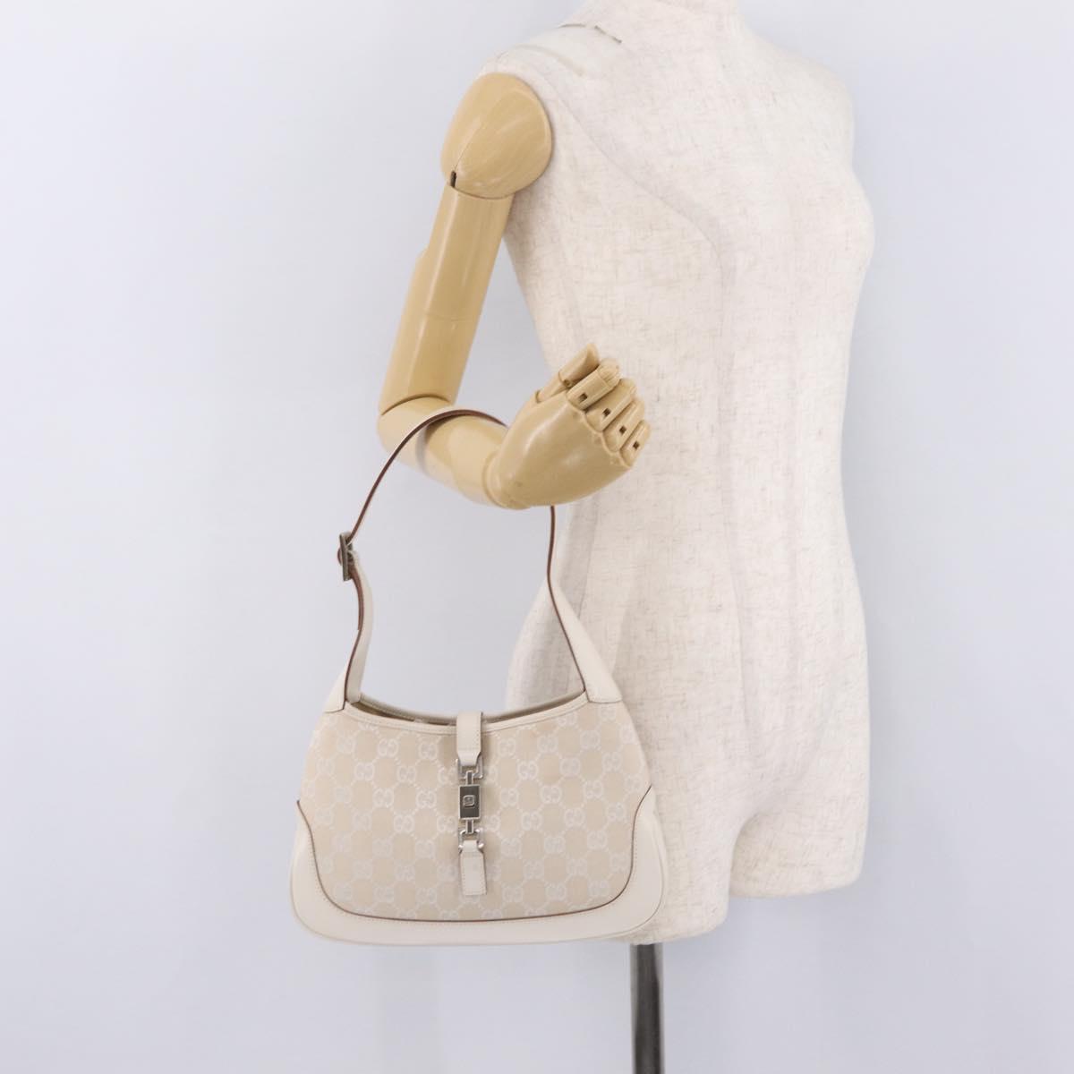 GUCCI GG Canvas Jackie Hand Bag Beige Silver 001 3735 Auth 214672V