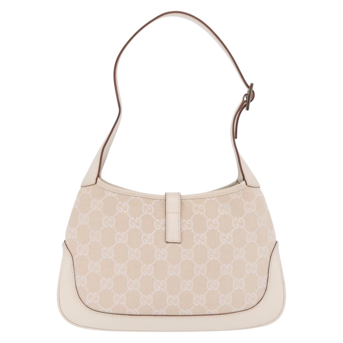 GUCCI GG Canvas Jackie Hand Bag Beige Silver 001 3735 Auth 214672V