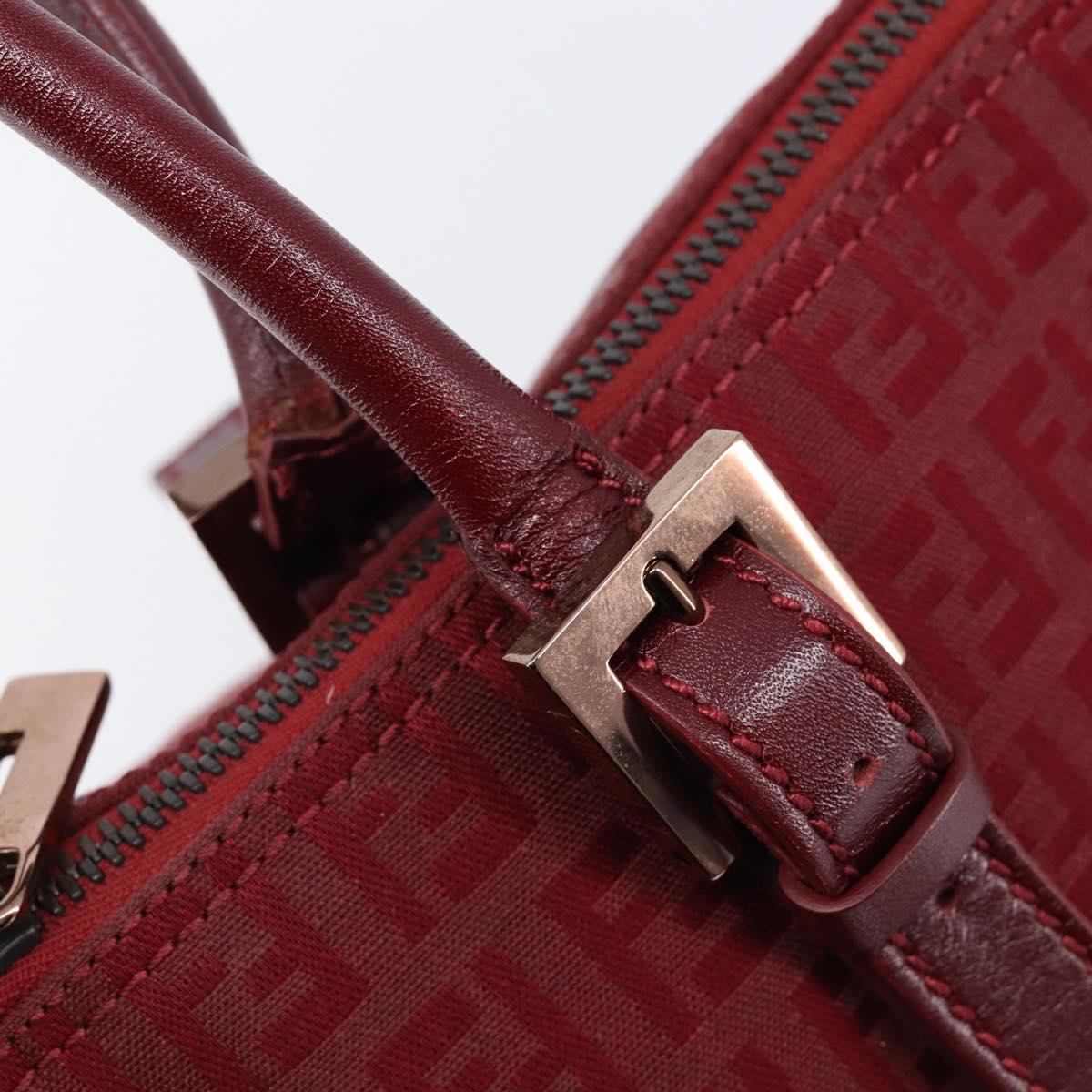 FENDI Zucchino Canvas Hand Bag Red Gold Auth 214677V