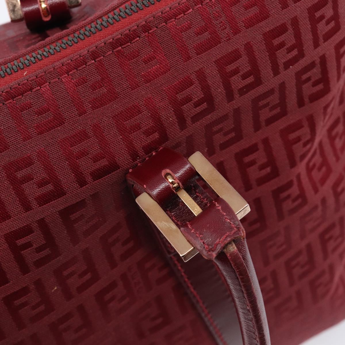 FENDI Zucchino Canvas Hand Bag Red Gold Auth 214677V