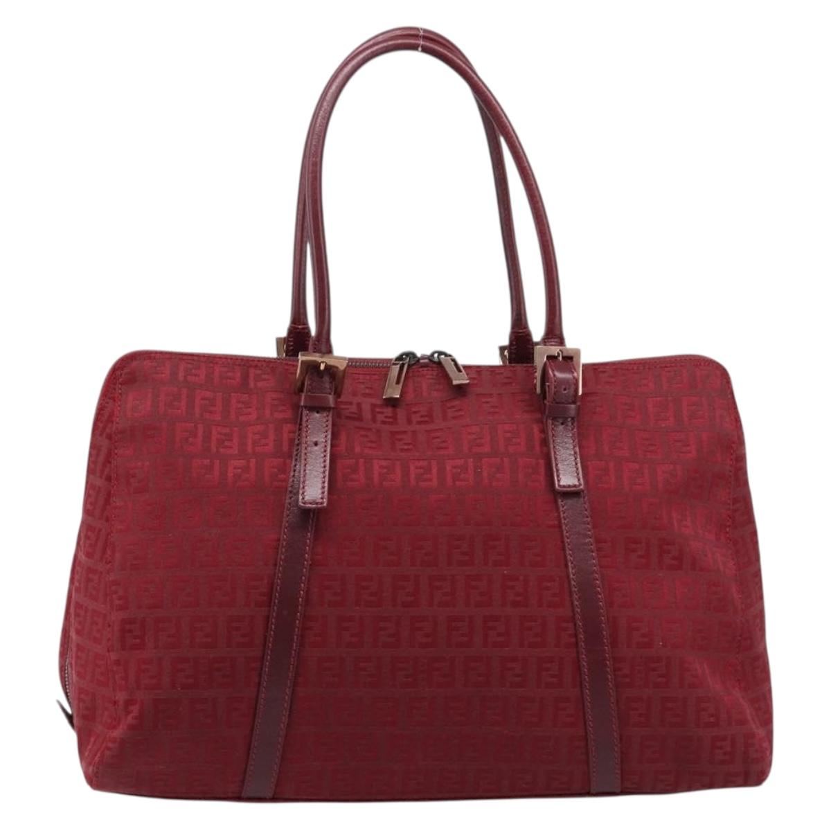 FENDI Zucchino Canvas Hand Bag Red Gold Auth 214677V