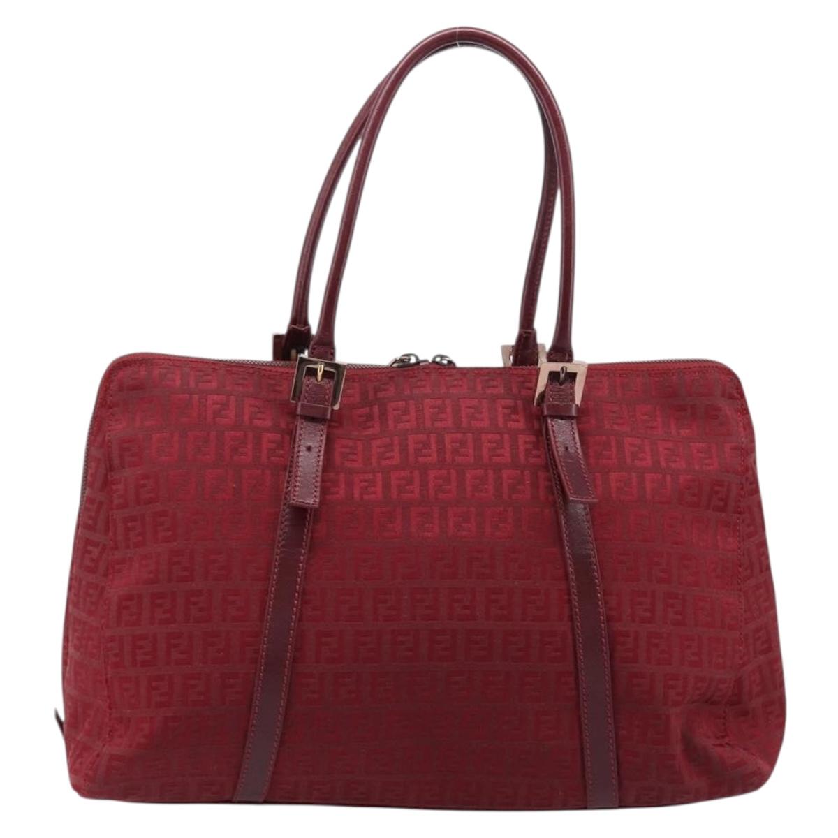 FENDI Zucchino Canvas Hand Bag Red Gold Auth 214677V