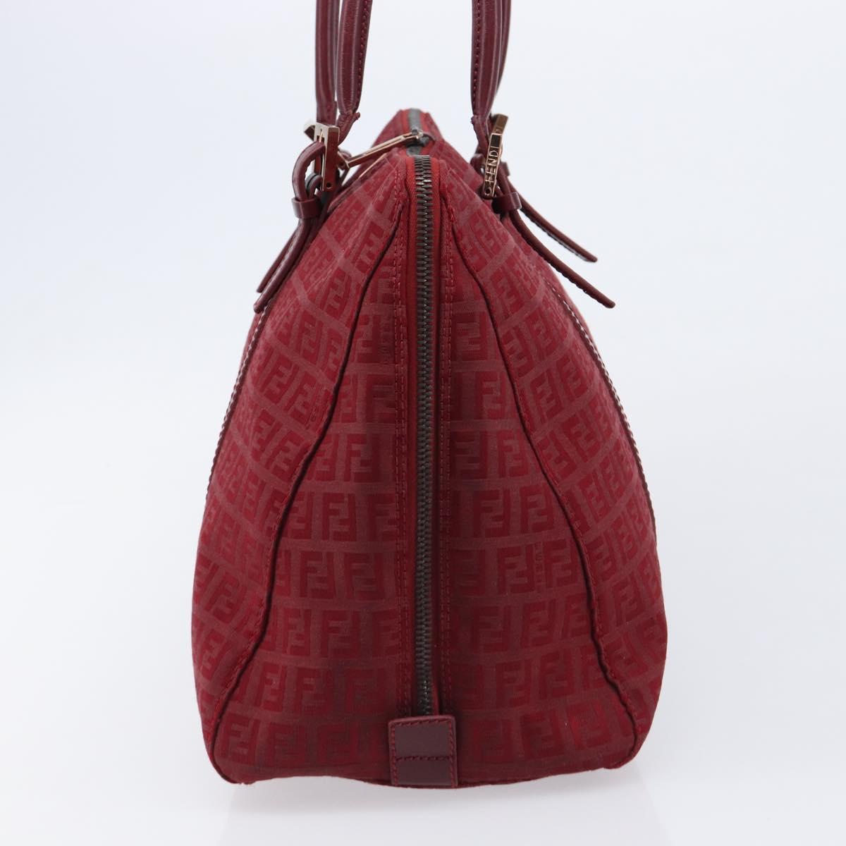 FENDI Zucchino Canvas Hand Bag Red Gold Auth 214677V