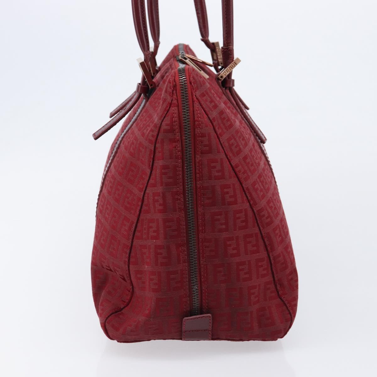 FENDI Zucchino Canvas Hand Bag Red Gold Auth 214677V