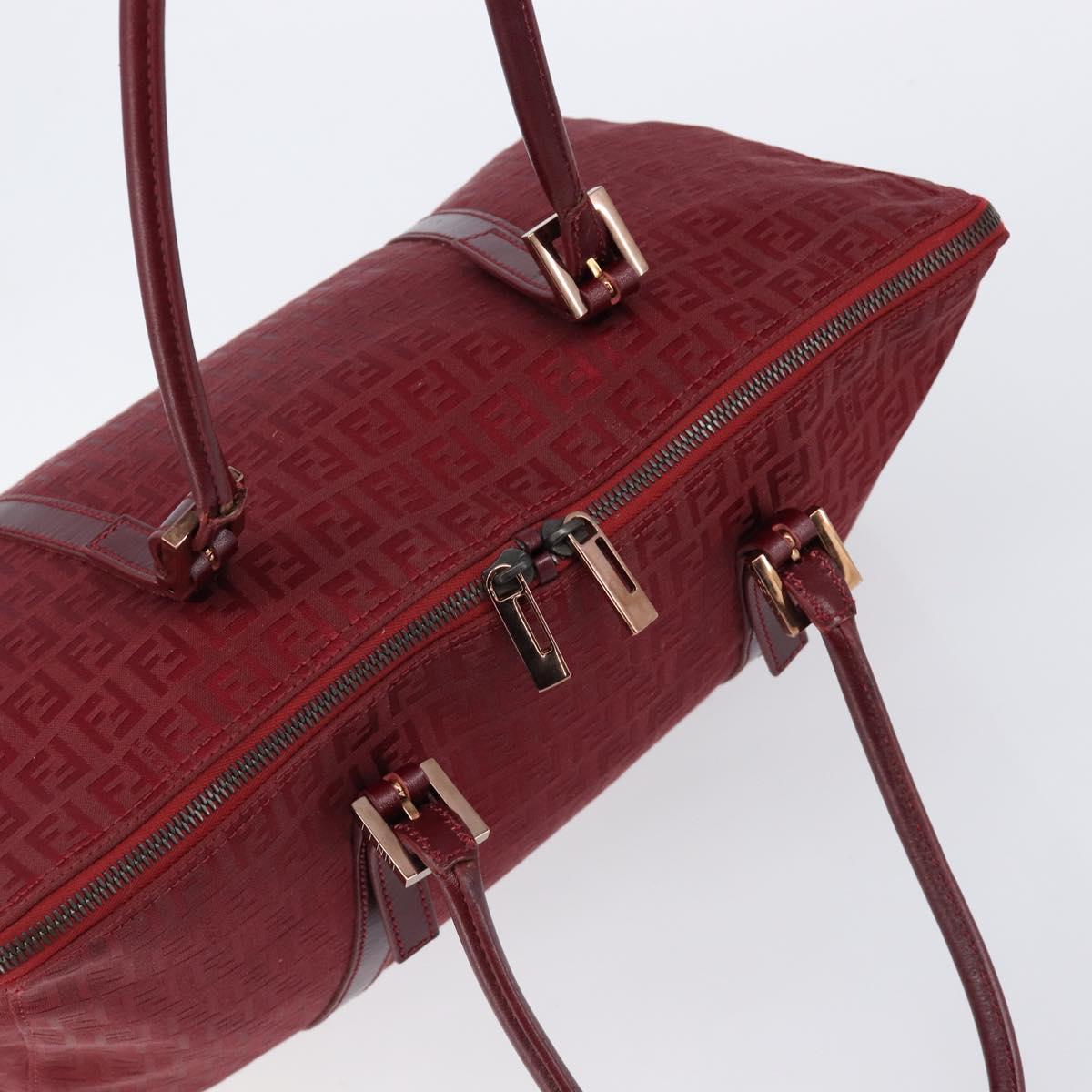 FENDI Zucchino Canvas Hand Bag Red Gold Auth 214677V