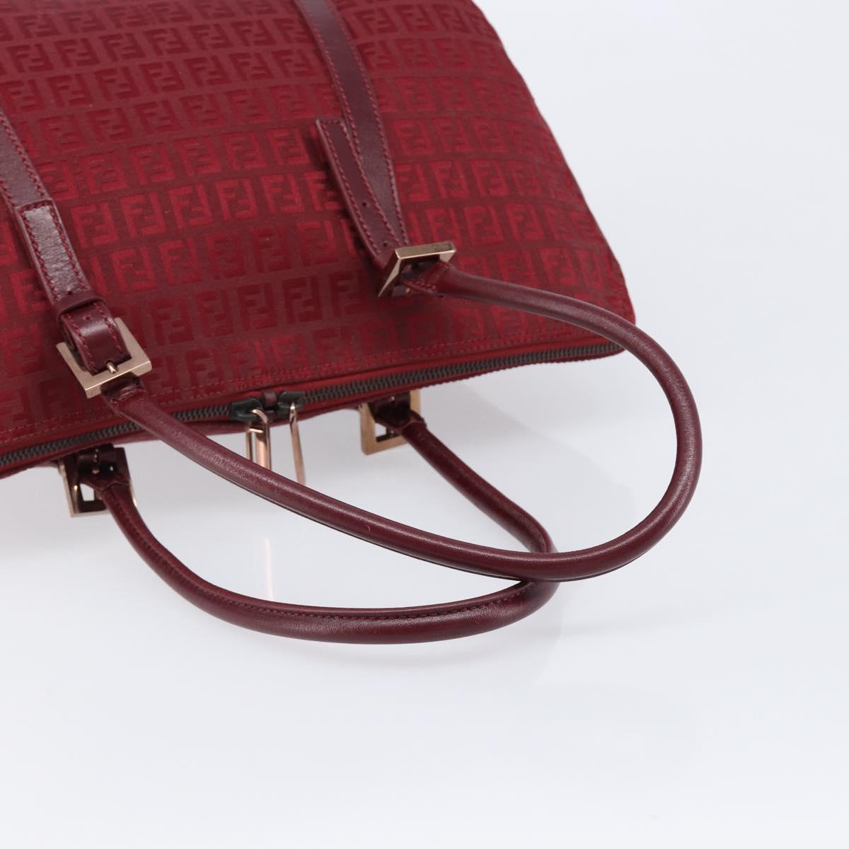 FENDI Zucchino Canvas Hand Bag Red Gold Auth 214677V