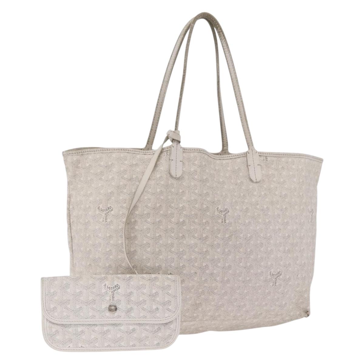 Goyard Herringbone Saint Louis PM Tote Bag PVC White Silver Auth 214681
