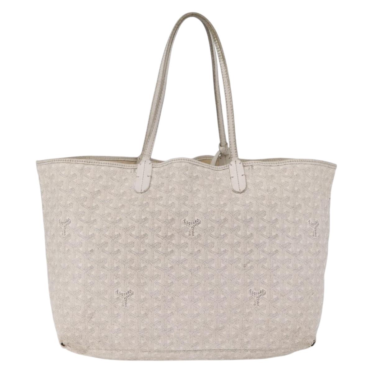 Goyard Herringbone Saint Louis PM Tote Bag PVC White Silver Auth 214681