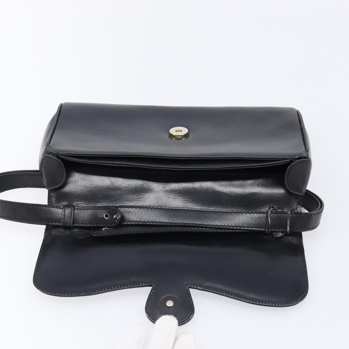 CELINE Shoulder Bag Leather Black Gold Auth 214682