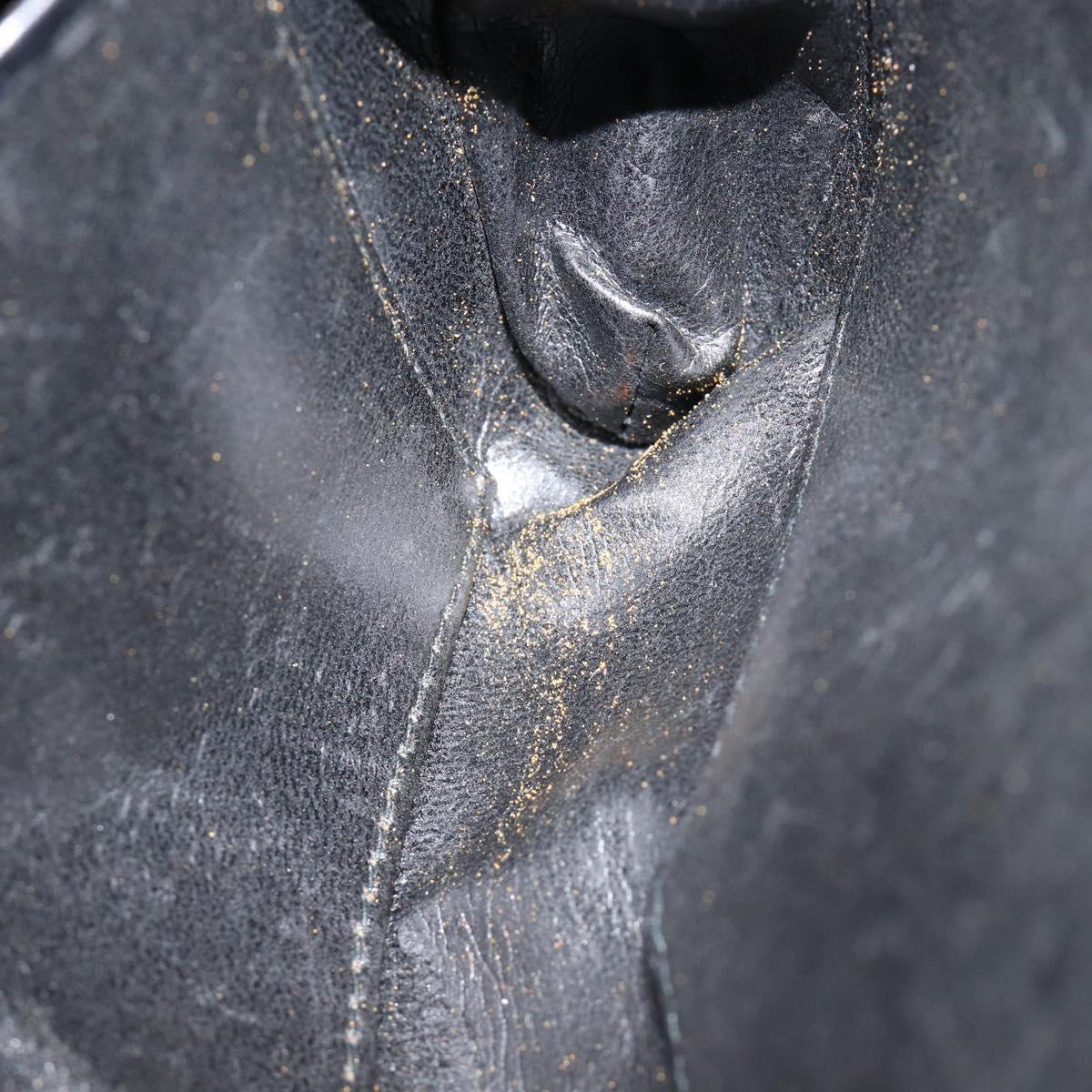 CELINE Shoulder Bag Leather Black Gold Auth 214682