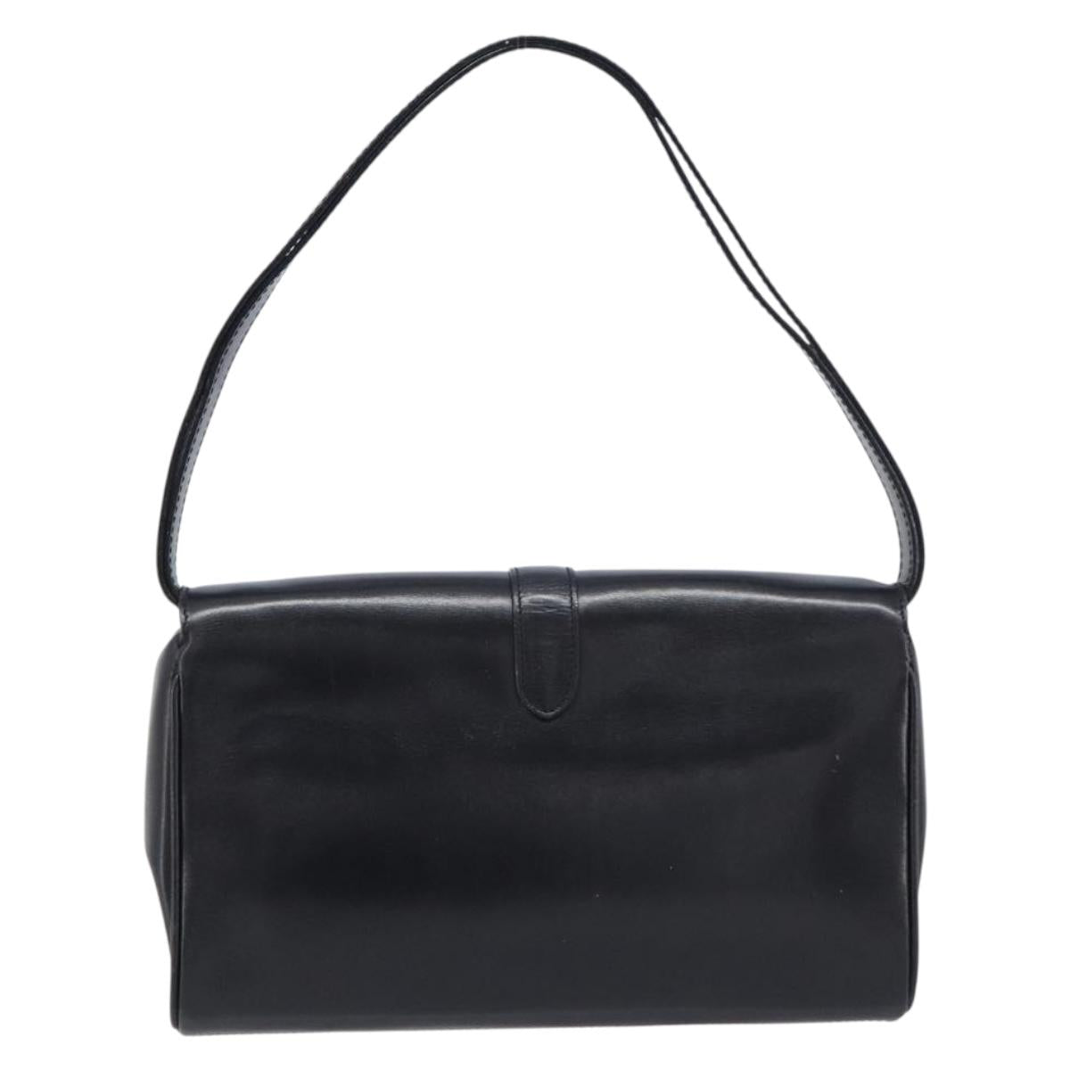CELINE Shoulder Bag Leather Black Gold Auth 214682