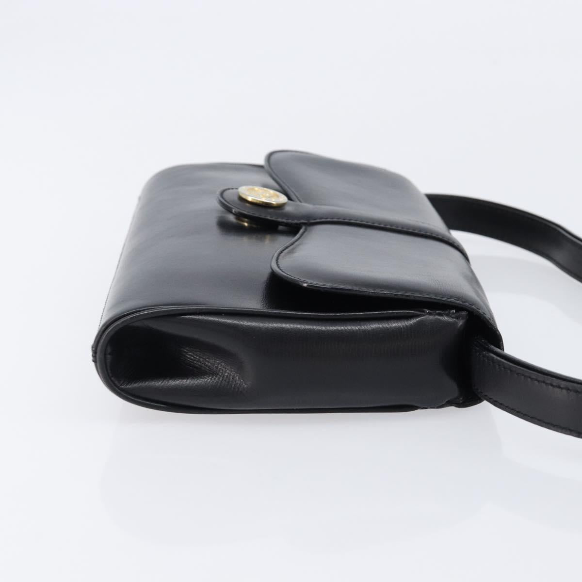CELINE Shoulder Bag Leather Black Gold Auth 214682